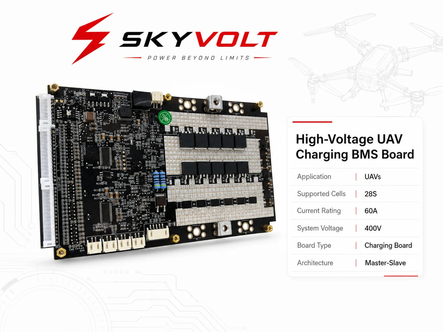 SKYVOLT 28S 60A 400V High-Voltage UAV Charging BMS Board