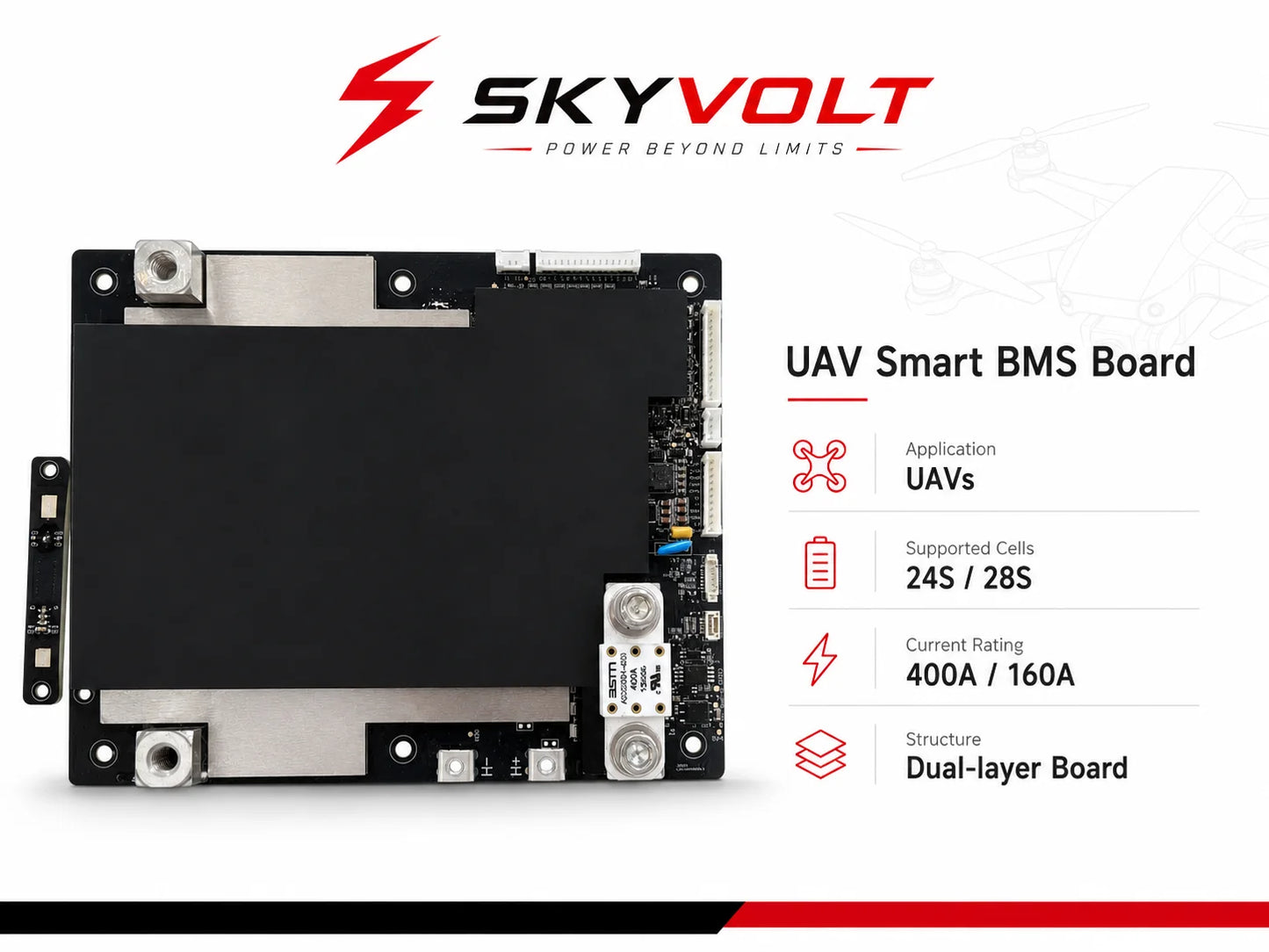 SKYVOLT 24S/28S 400A High-Current UAV Smart BMS Board - Industrial UAV Battery Solution