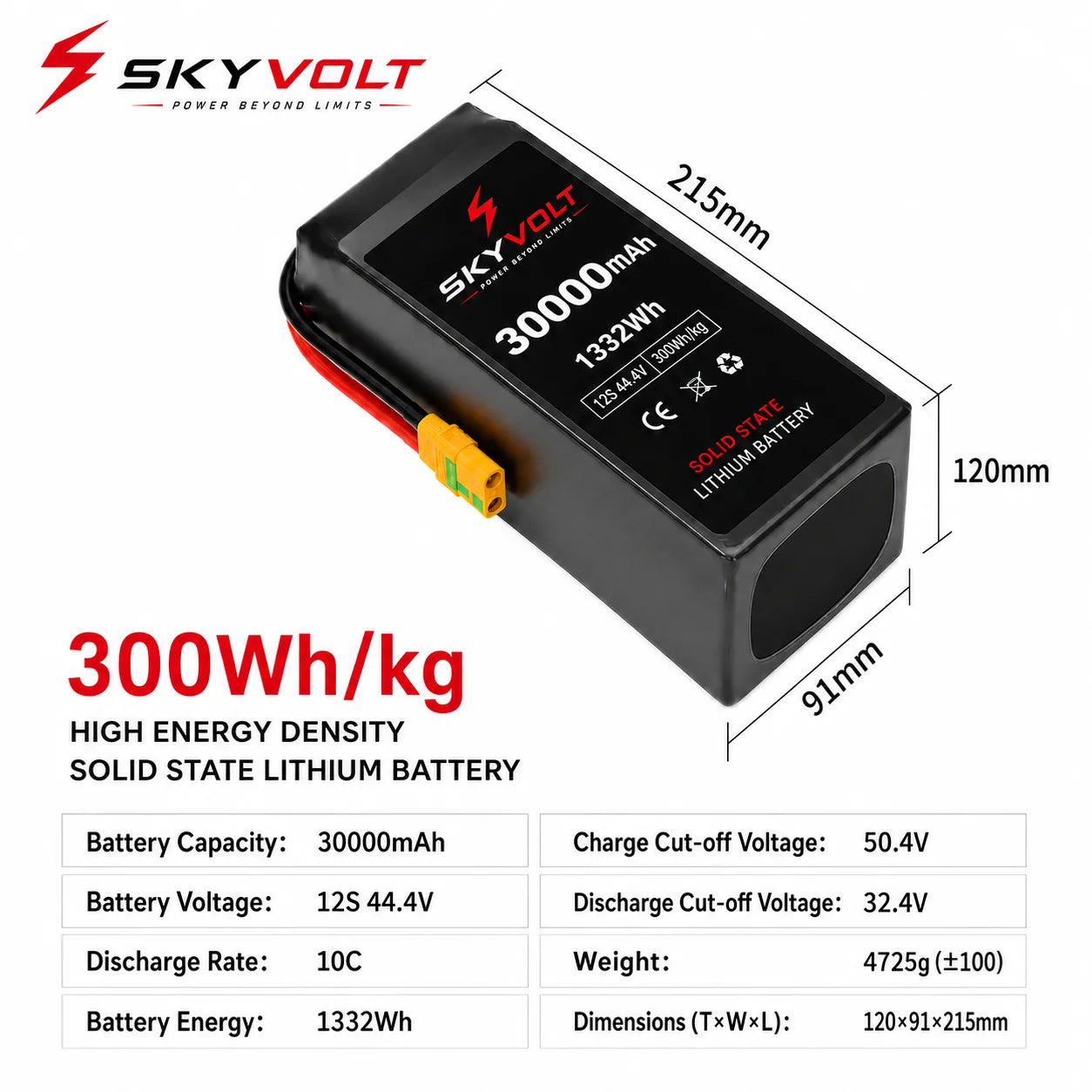SKYVOLT 12S 30000mAh 300Wh/kg Solid State UAV Battery - Industrial UAV Battery Solution