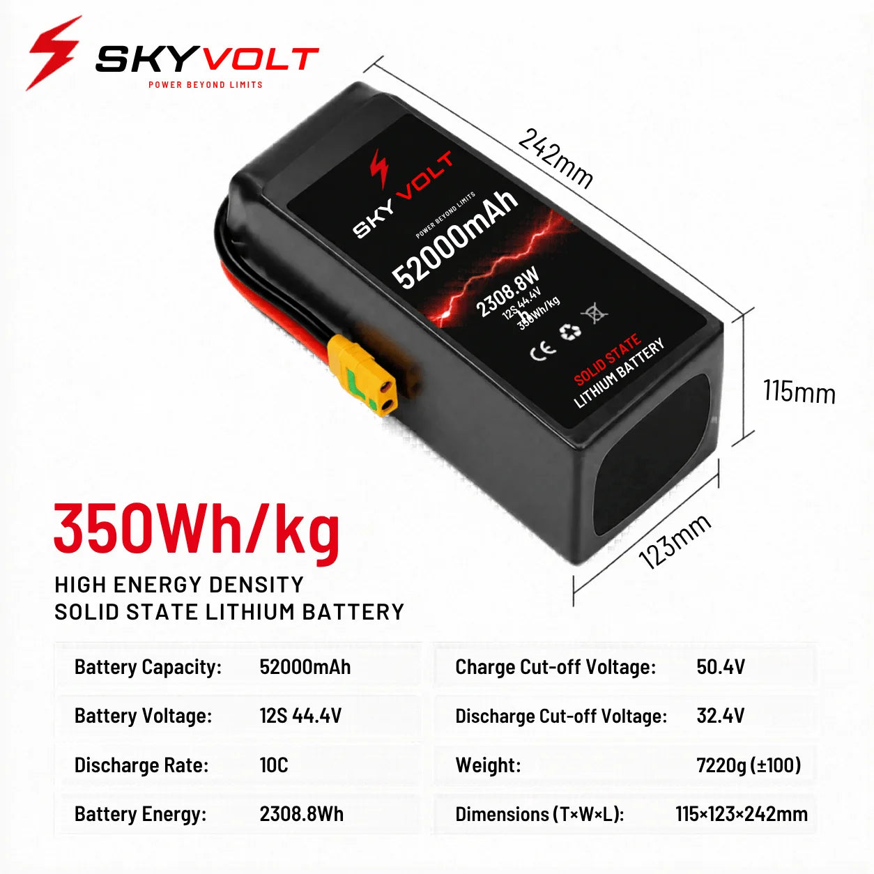 SKYVOLT 52000mAh 12S 350Wh/kg Solid State UAV Battery
