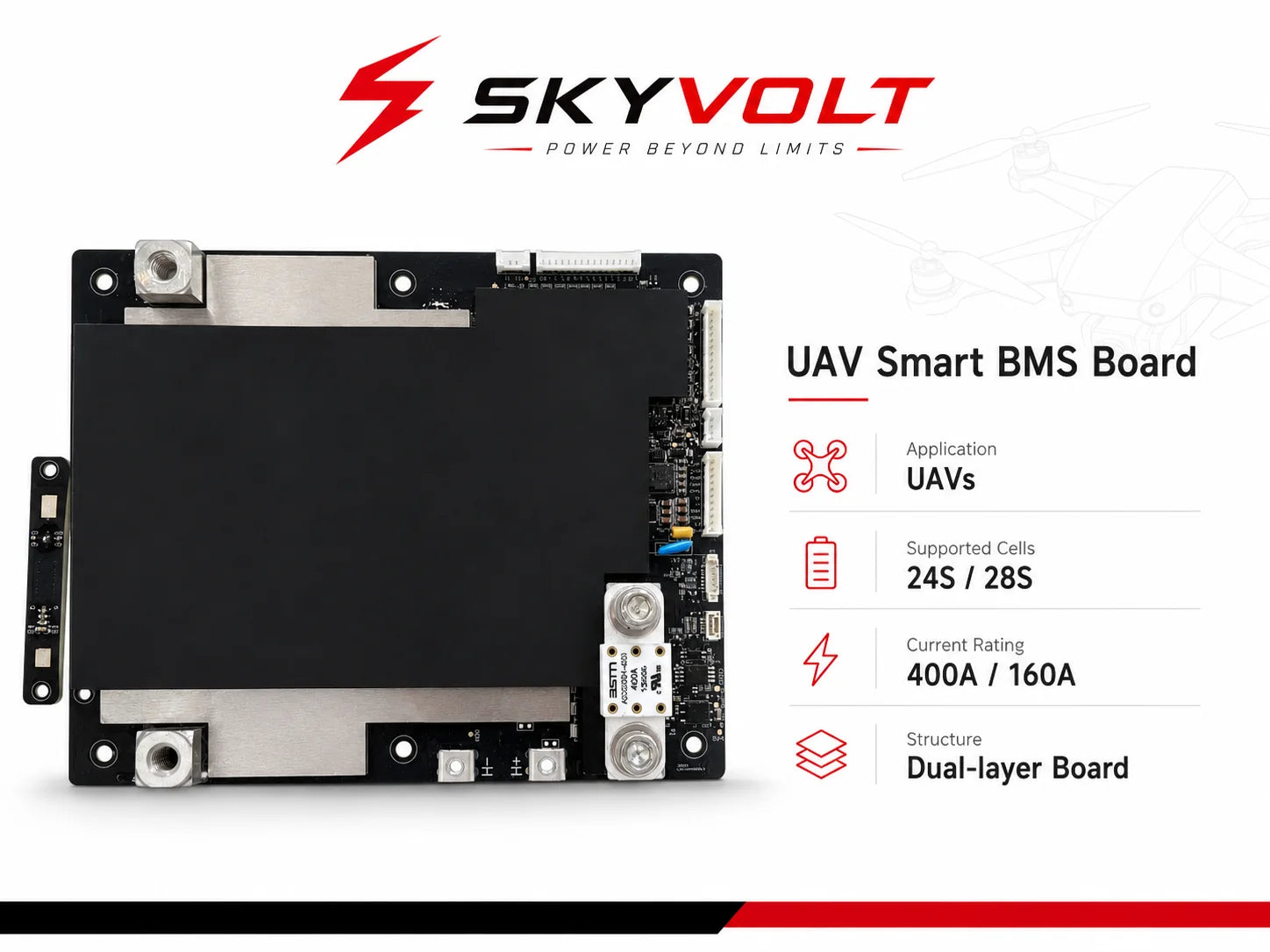 SKYVOLT 24S/28S 400A High-Current UAV Smart BMS Board - Industrial UAV Battery Solution