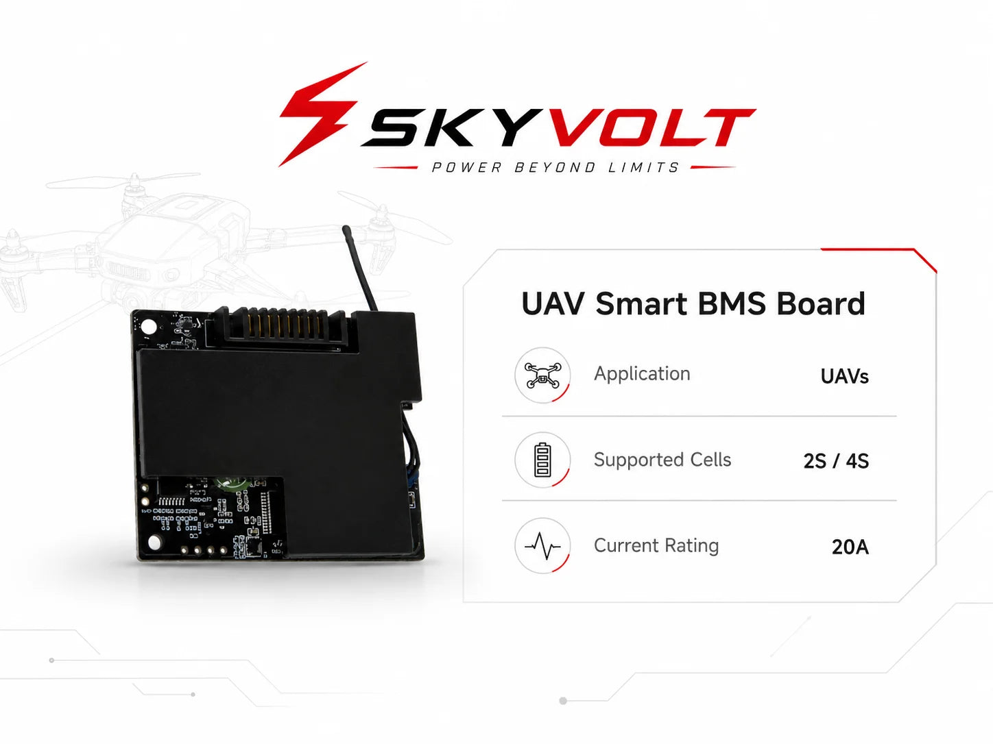 SKYVOLT 2S/4S 20A UAV Smart BMS Board - Industrial UAV Battery Solution