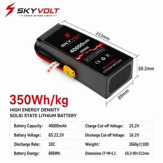 SKYVOLT 40000mAh 6S 350Wh/kg Solid State Battery - Industrial UAV Battery Solution