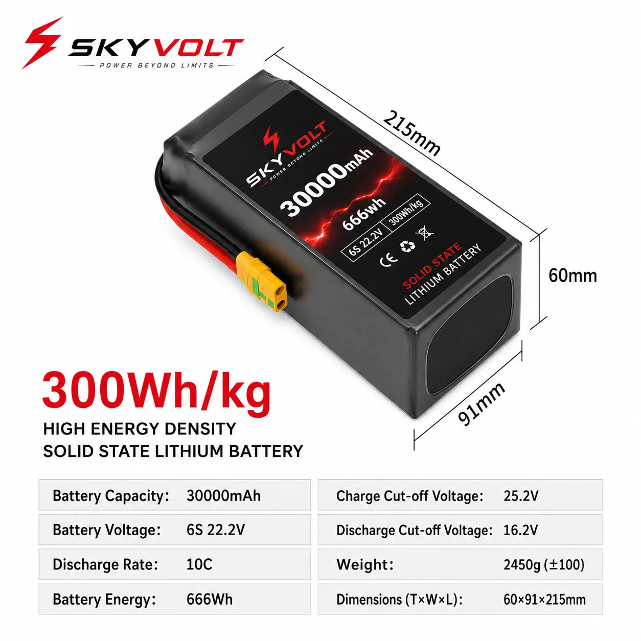 SKYVOLT 6S 30000mAh 300Wh/kg Solid State UAV Battery - Industrial UAV Battery Solution