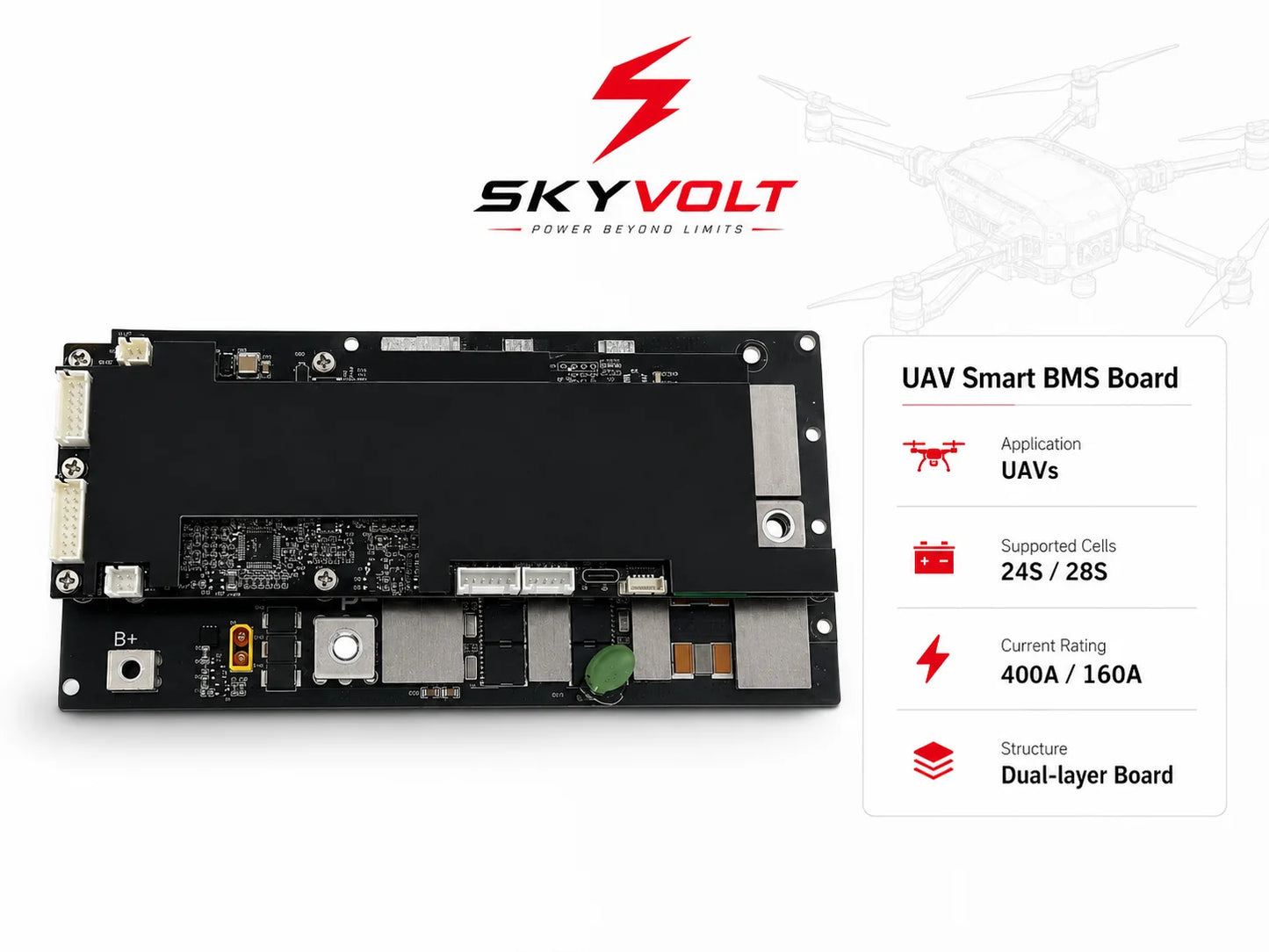 SKYVOLT 24S/28S 400A Dual-layer UAV Smart BMS - Industrial UAV Battery Solution