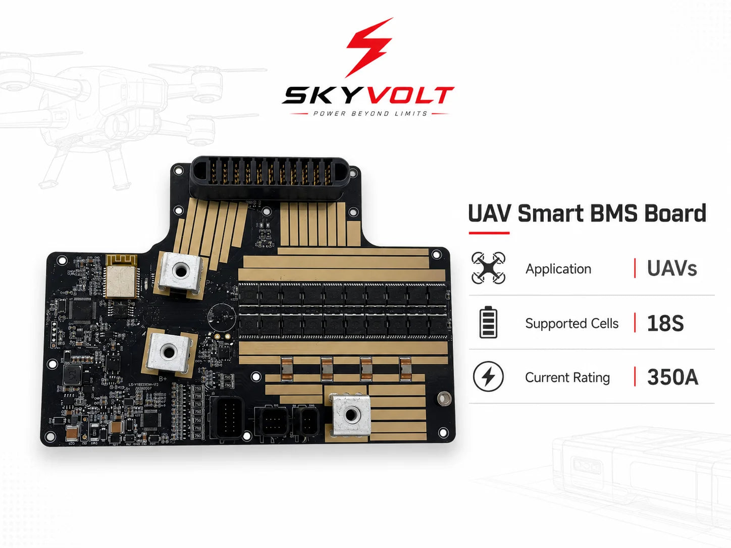 SKYVOLT 18S 350A UAV Smart BMS Board - Industrial UAV Battery Solution